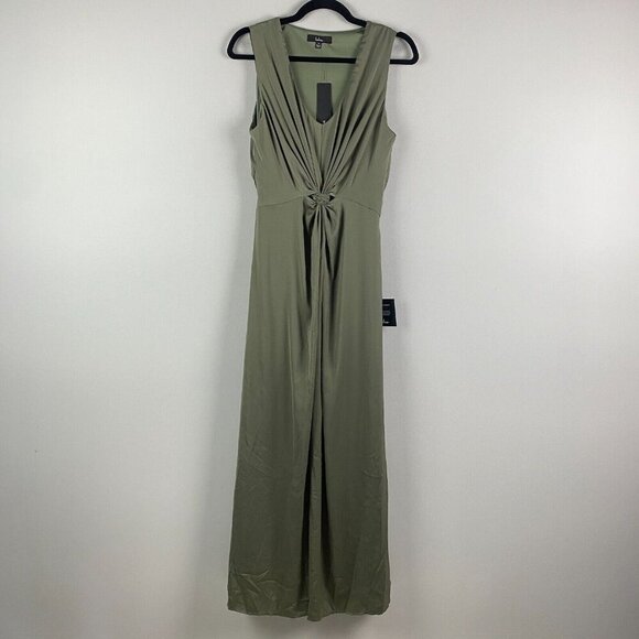 Lulus See Me Stun Olive Green Sleeveless Knotted Maxi Dress Size Small Slit - Picture 1 of 12